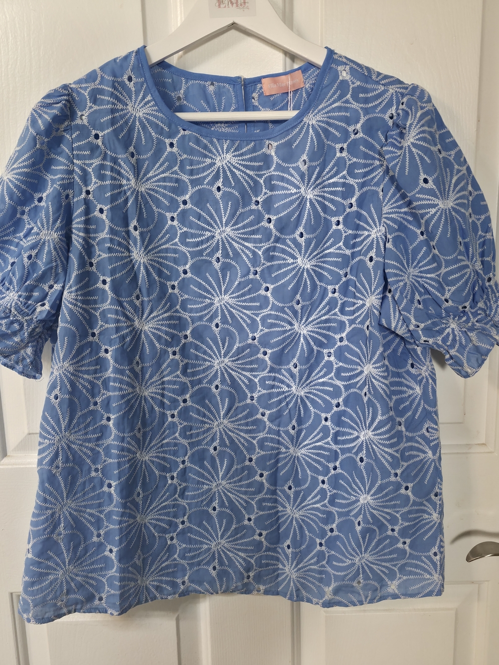 Women’s Blue Eyelet Floral Blouse